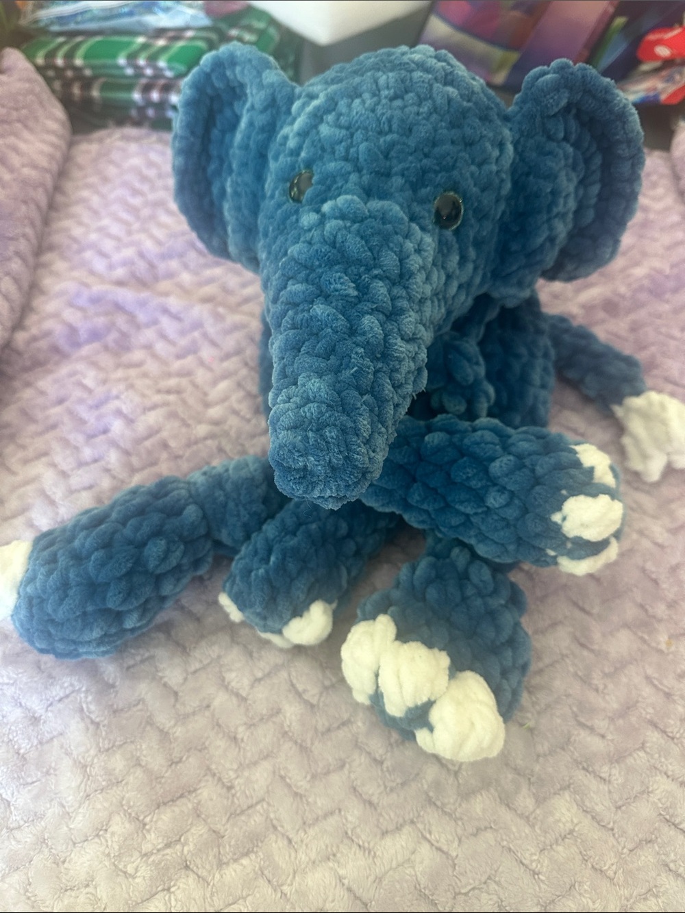Amigurumi Large Snuggler Plush Blue Crochet Elephant with White Accents